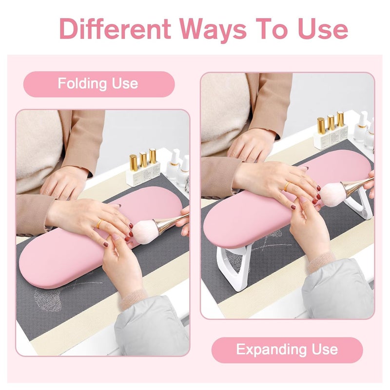 Subay Nail Arm Rest, Foldable PU Leather Manicure Hand Rest for Acrylic Nails Cushion Hand Holder, Nail Arm Rest Pillow Nail Art Tool for Nails Tech Manicure Pedicure Salon Home Use - Pink - Image 2